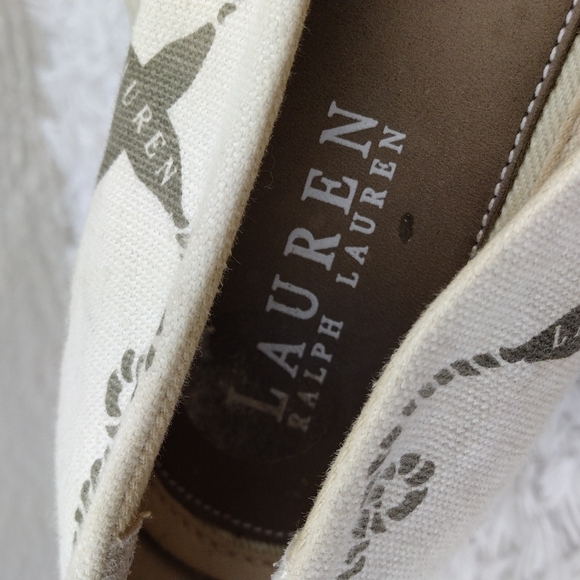LAUREN Ralph Lauren Emilia Cream Canvas Nautical Slip On Flats 802077018 - Picture 8 of 14